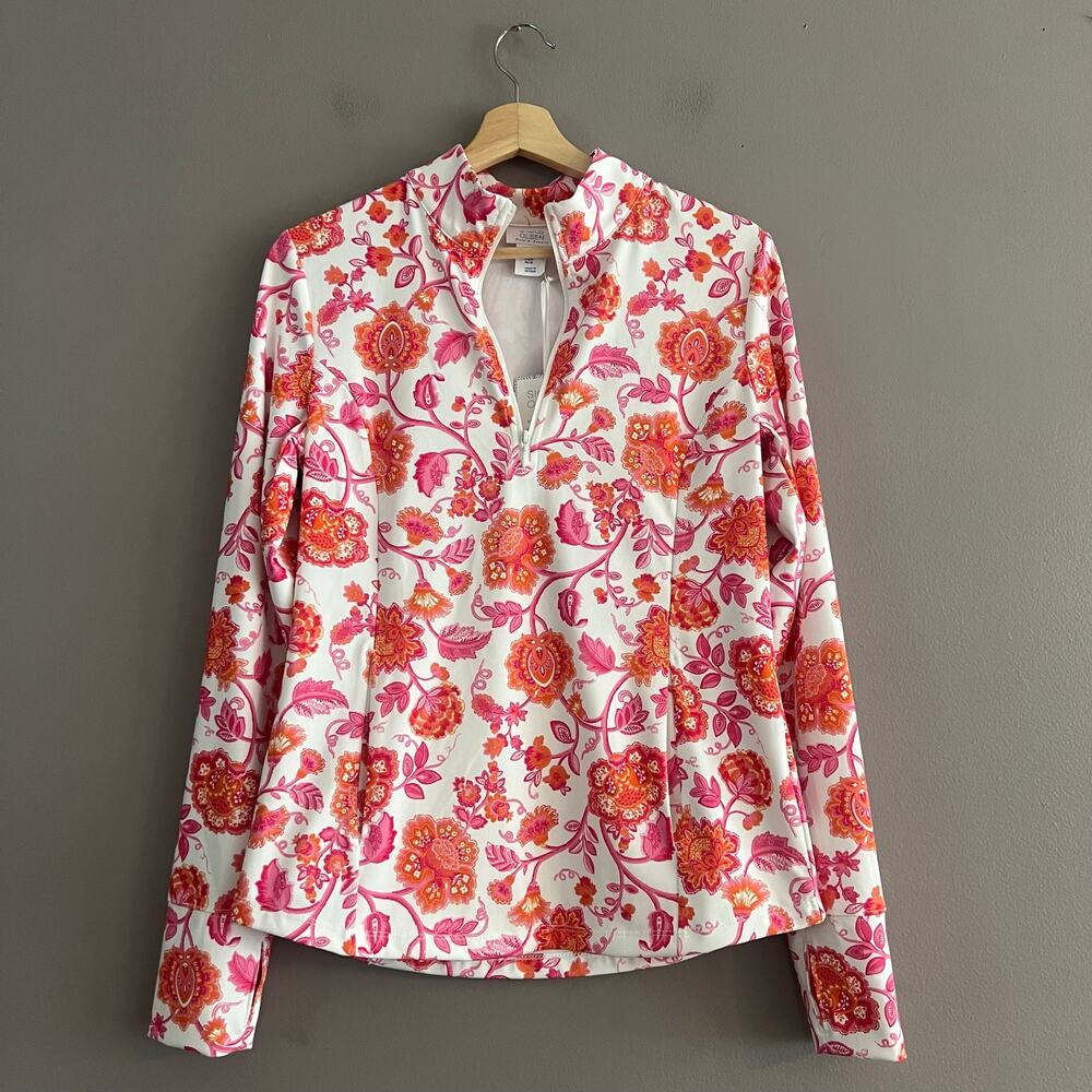 Sigrid Olsen Floral Print 1/2 Zip Up Tennis/Golf Jacket UPF 50 Size Small NWT
